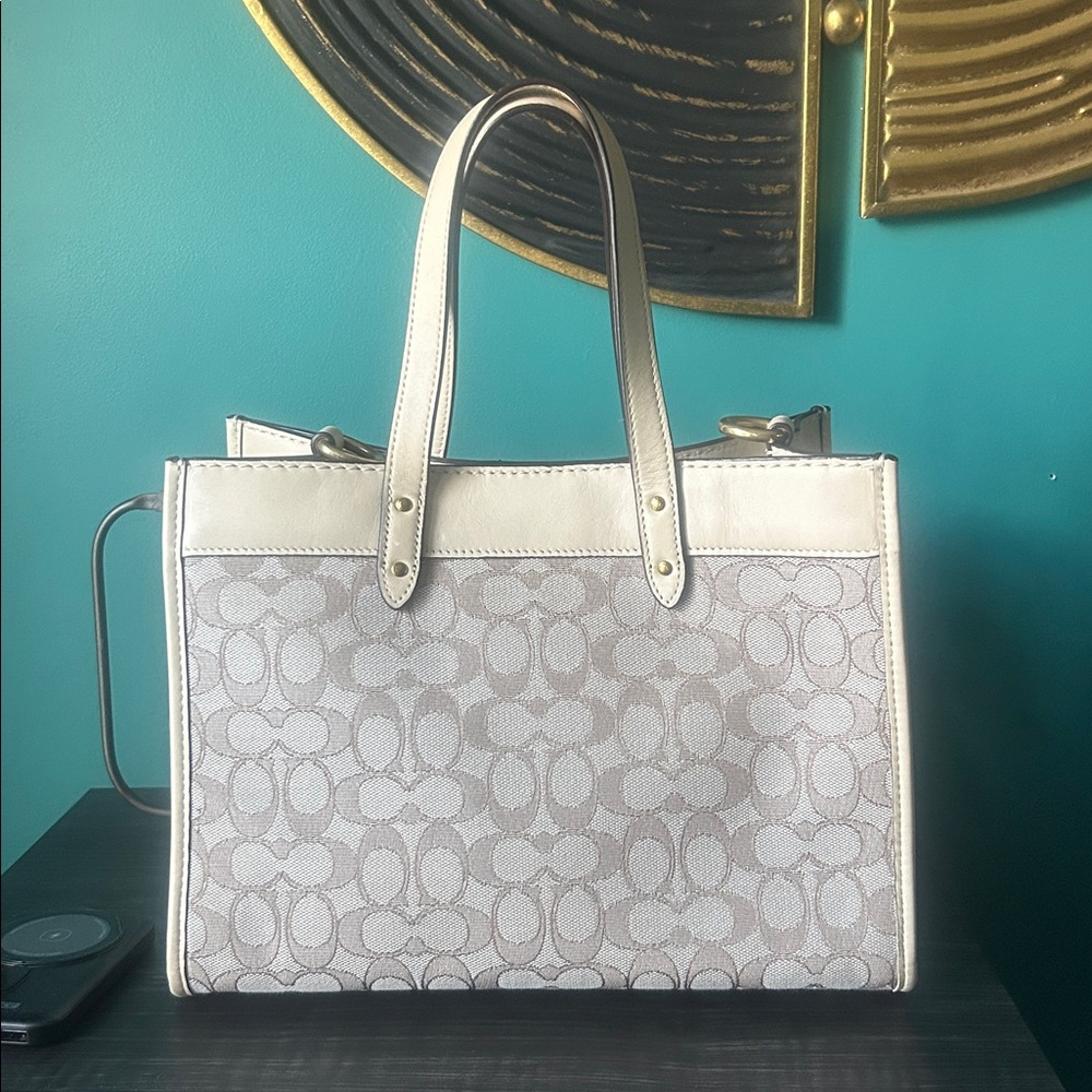 Coach Field Tote 30 Signature Jacquard Stone Ivory Crossbody
